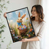 Easter Bunny Blue Bow Holding Egg Basket Wildflower Canvas Wall Art
