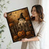Vintage Ghost Witch Hat Pumpkin Fence Halloween Framed Wall Art Print