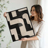 2 Piece Neutral Block Shape Abstract Canvas Prints Black Cream Curved Geometric Painting Wabi Sabi Contemporary Wall Art