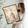 Pastel Dress Easter Bunny Holding Egg Basket Garden Canvas Wall Art