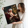 Vintage Santa Reading Book Framed Wall Art Oil Painting Christmas Print
