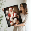 Funny Santa Holding Toilet Paper Rolls Framed Wall Art Christmas Decoration