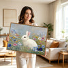 White Bunny Wildflower Meadow Canvas Wall Art
