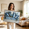 Farmhouse Relaxing Wall Decor, Two Blue Butterflies & Blue Flowers With Quote Just Breathe, Distressed White Wood Plank Background 3D Textured Look Horizontal Inspirational Canvas Artwork