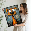 Abstract Orange Funny Dog Canvas Wall Art, Whimsical Big Eyed Cartoon Dog Painting, Modern Graffiti Style Pet Wall Decor for Living Room Bedroom