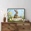 Framed Vintage Easter Bunny Wall Art - Muted Spring Rabbit Oil Painting Print, Farmhouse Easter Wall Decor, Rustic Cottagecore Animal Picture for Shelf, Mantle & Holiday Home Decor