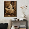 Vintage Ghost Reading Bathtub Black Cat Halloween Framed Wall Art Print