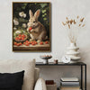 Brown Rabbit Strawberry Basket White Floral Vintage Canvas Wall Art