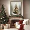 Snowy Lighted Christmas Tree Foggy Forest Framed Wall Art Christmas Decoration