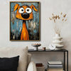 Abstract Orange Funny Dog Canvas Wall Art, Whimsical Big Eyed Cartoon Dog Painting, Modern Graffiti Style Pet Wall Decor for Living Room Bedroom