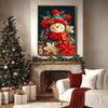 Christmas Snowman Poinsettia Framed Wall Art Vibrant Winter Floral Holiday Print
