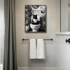 Black And White Black Cat Reading Newspaper On Toilet Canvas Wall Art Funny Tropical Bathroom Wall Deco