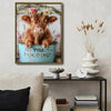 Highland Cow Bathroom Wall Art, Are You Pooping Funny Farm Cow Canvas Print, Cute Fluffy Scottish Cow With Flower Crown Bathroom Decor, Rustic Farmhouse Restroom Sign