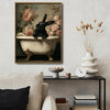 Vintage Black Rabbit Claw Tub Pink Roses Bathroom Canvas Wall Art