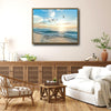 Sunrise Beach Ocean Canvas Wall Art, Flying Seagull Coastal Seascape Print, Horizontal Modern Farmhouse Blue Sea Wave Living Room Wall Decor