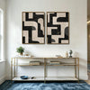 2 Piece Neutral Block Shape Abstract Canvas Prints Black Cream Curved Geometric Painting Wabi Sabi Contemporary Wall Art