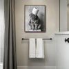 Black White Tabby Cat With Toilet Paper Roll On Head Canvas Wall Art Funny Animal Bathroom Wall Decor For Cat Lovers