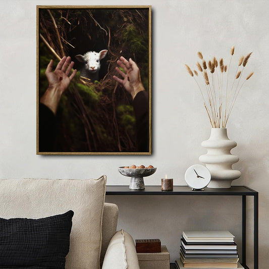 Jesus Reaching for The Lost Lamb Canvas Wall Art, Christian Religious The Good Shepherd Canvas Print, Faith Bible Verse Wall Decor for Home