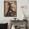 Gothic Blonde Witch Pumpkin Canvas Print, Vintage Autumn Witch Halloween Forest Wall Art