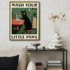 Novelty Cat Wall Canvas, Retro Style Wash Your Little Paws Black Cat Artwork, Cute Powder Room Home Decor