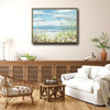 Wildflower Beach Dunes Ocean Canvas Print, Coastal Sailboat Horizontal Wall Art