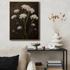Antique Moody White Wildflower Wall Art, Dark Floral Still Life Canvas Print, Framed Wall Decor for Living Room Bedroom
