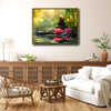 Serene Meditation Lotus Canvas Poster, Bokeh Green Nature Background Zen Stone Pile Artwork for Yoga Studio Bedroom Office Decor