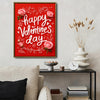 Romantic Valentine’s Day Framed Wall Art, Red Background Pink Rose Love Canvas Painting, Valentine Gift for Her Couple Home Decoration