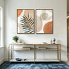 Set of 2 Terracotta Palm Leaf Boho Canvas Wall Art Neutral Organic Shape Decor
