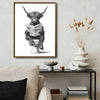 Novelty Highland Cow Wall Canvas, Funny Farm Animal Sitting On Toilet Reading Newspaper Artwork, Rustic Powder Room Decor