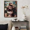 Quirky Chimpanzee Toilet Wall Art, Monkey With Pink Glasses Coffee Newspaper Tropical Bathroom Canvas Poster