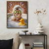 Whimsical Spa Cat Bathroom Poster, Ginger Cat Relaxing In Bubble Bath With Rubber Duck Print, Humorous Wall Art for Cat Lovers