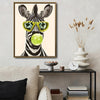 Funny Animal Canvas Wall Art, Hipster Zebra Blowing Bubblegum Wearing Sunglasses Trendy Poster