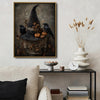 Vintage Witch Hat Raven Pumpkin Gothic Halloween Framed Wall Art Print
