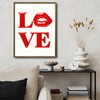 Valentine LOVE Red Lips Canvas Wall Art, Glossy 3D Style Red Letter & Lip Print Framed Canvas Print, Modern Romantic Bedroom Wall Decor