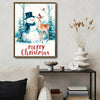 Merry Christmas Watercolor Canvas Print, Snowman Reindeer Bird Winter Forest Scene Holiday Wall Art