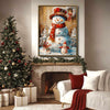 Vintage Big and Little Snowmen Rustic Christmas Framed Wall Art