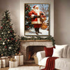 Vintage Santa Claus Holding Gift Bags Snowy Christmas Tree Framed Wall Art