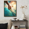 Jesus Reaching Hand Saving Peter On Water Framed Canvas Wall Art, Christian Sea Miracle Religious Faith Home Decor Print