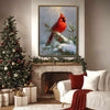 Red Cardinal Bird Framed Wall Art Vintage Oil Painting Christmas Winter Print
