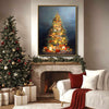 Book Stack Christmas Tree Framed Wall Art Vintage Oil Painting Holiday Print
