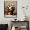 Vintage Bunny in Terracotta Pot Mixed Wildflowers Canvas Wall Art