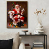 Humorous Christmas Framed Canvas Art | Funny Santa on Toilet Bathroom Wall Decor, Retro Holiday Xmas Wall Hanging Gift