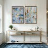 2 Piece Modern Soft Blue Gold Leaf Abstract Canvas Prints Thick Texture Coastal Contemporary Luxury Wall Art