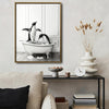 Novelty Penguin Bath Wall Canvas, Monochrome Penguins Splashing In Bathtub Artwork, Fun Powder Room Home Decor