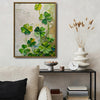 Textured Four Leaf Clover Canvas Wall Art, Impasto Oil Painting Style Lucky Shamrock Print, Neutral Green Vertical Wall Decor for St. Patrick's Day Home Decor