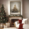 Glowing Snowy Christmas Tree Framed Wall Art Neutral Vintage Farmhouse Holiday Print
