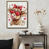 Cute Highland Cow With Heart Sunglasses Wall Art, Red Bow Lollipop Canvas Print, Fun Cow Lover Home Decor