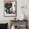 I Am Influential Black Queen Canvas Wall Art, Afro Woman Crown Wine Paris Eiffel Tower Print, Pink Floral Motivational Glam Bathroom Bedroom Wall Decor