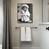 Black And White Cute Tabby Cat In Bathrobe Shower Cap Canvas Wall Art Funny Animal Bathroom Wall Decor